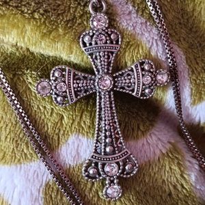Cross with 9 cz necklace Box chain, costume jewelry